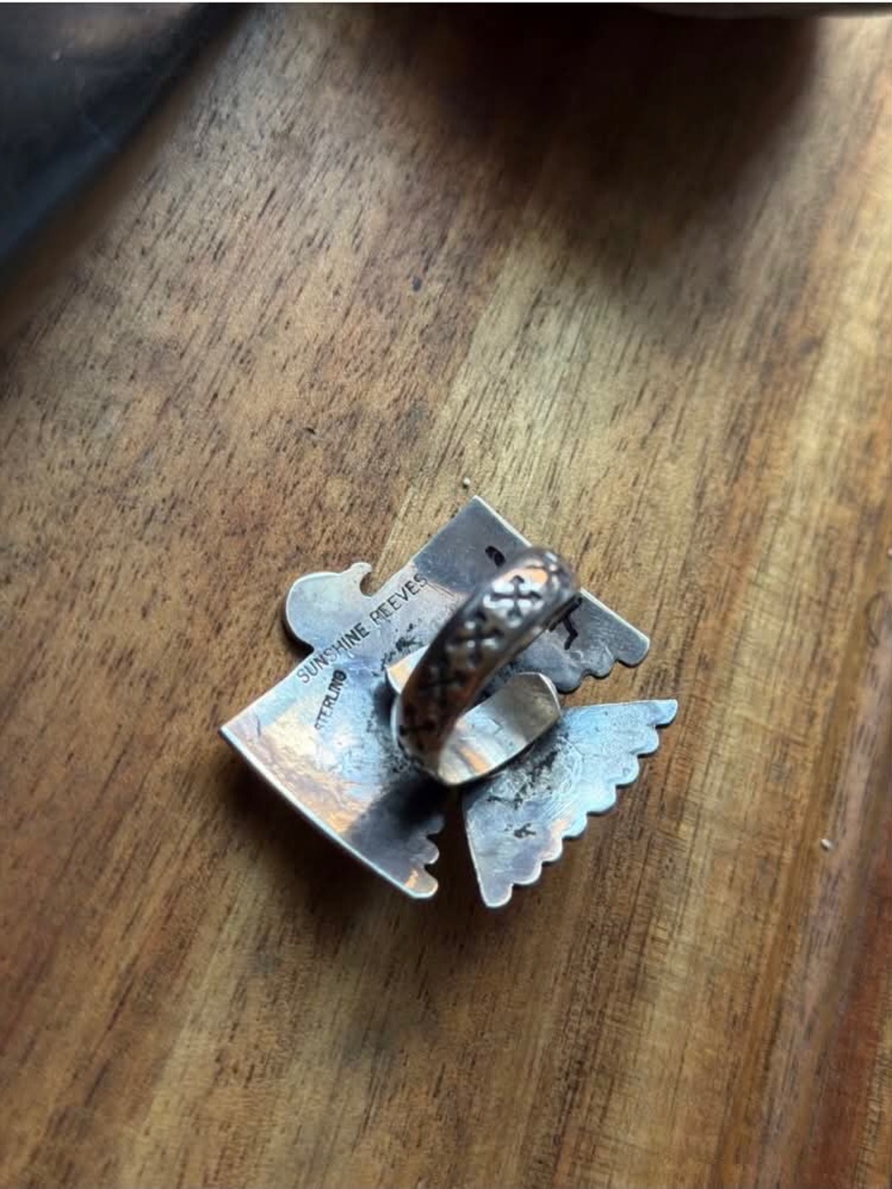 Navajo Sterling Silver Thunderbird Stamped Adjustable Ring Sunshine Reeves - Picture 3 of 12